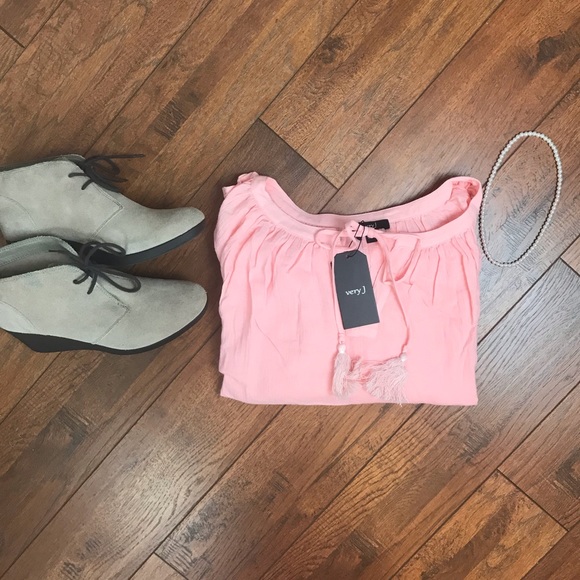 NWT Very J Boho Peasant Blush Blouse Sz L - Picture 7 of 8